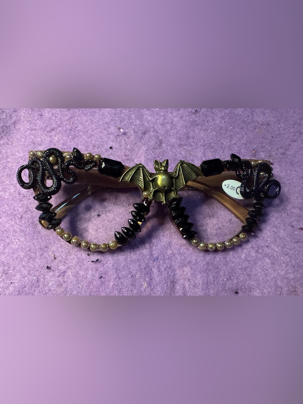 Bat and snakes accented Black & brown reading glasses